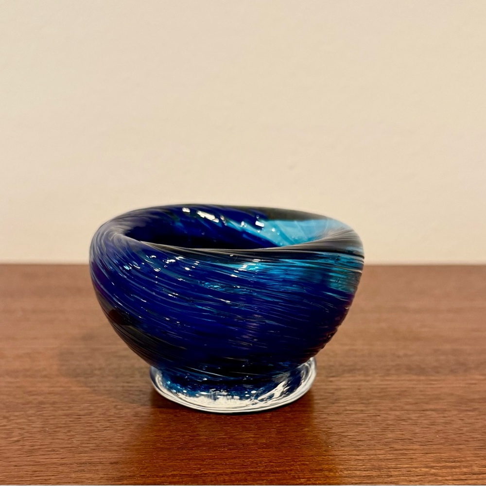 Vintage Murano Art Glass Small Bowl Cobalt Blue Swirl Catchall Dish EUC - Picture 5 of 8